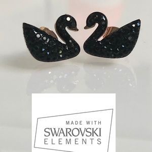 Swarovski Crystal Black Swan Earrings Rose Gold